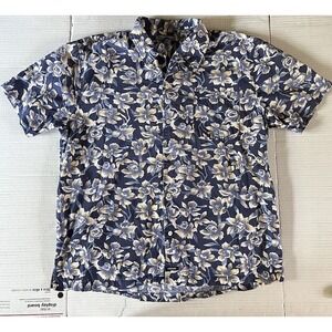 Vintage 90s Structure Hawaiian Shirt Mens XLarge Floral Blue Button Up EUC